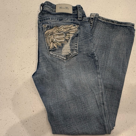 Miss Me Distressed Low Rise Boot Stretch Slim Fit Jeans w/Embellishments 29/30 - Picture 8 of 16